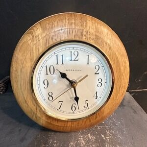 Ingraham Quartz Light Wood Grain Wall Clock Battery Operated 1980s 7"